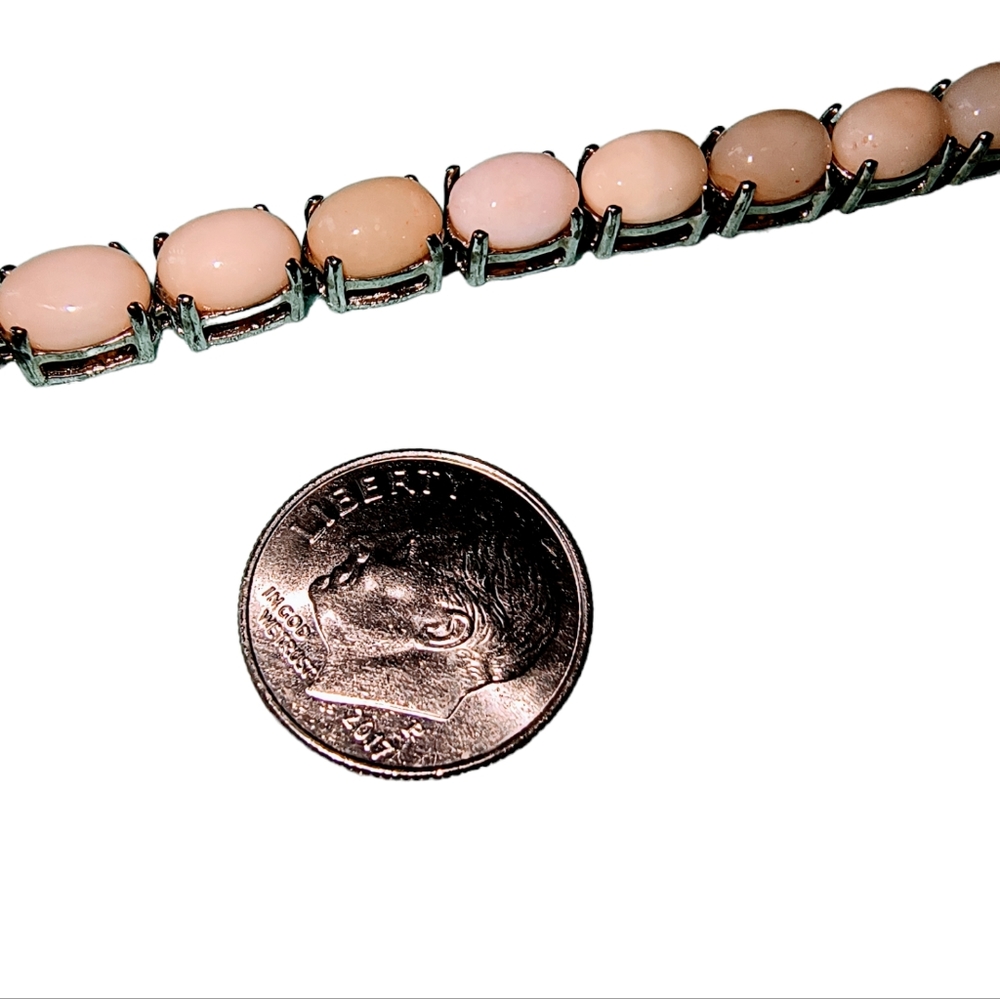 Pink Opal & Sterling Silver Tennis or Line Bracelet 7 1/2 Inches - Picture 5 of 10